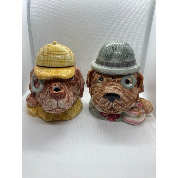 Vintage Sherlock Holmes Dog Hand Painted Ceramic Fitz and Floyd Cream and Sugar - Picture 1 of 8